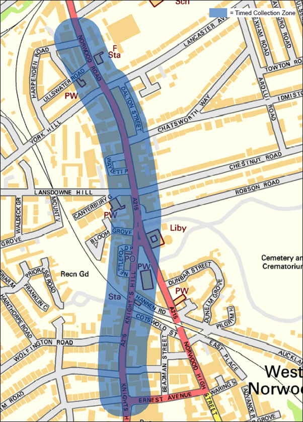 Map of West Norwood waste collection area